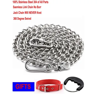 HQ LC02 100% Stainless Steel 304 Seamless No Knot Jack Link Chain Pet Dog Leash Small Large Dogs