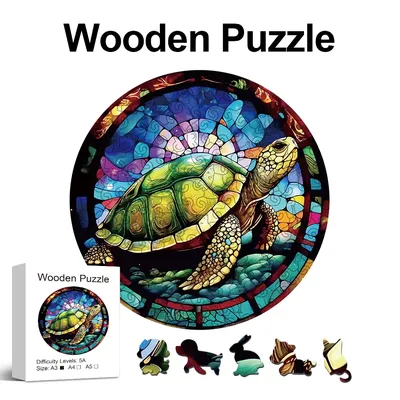 Sea Turtle Wooden Jigsaw Puzzles Art, Unique Animal Shaped Pieces Stress Relieve Toys, DIY Leisure