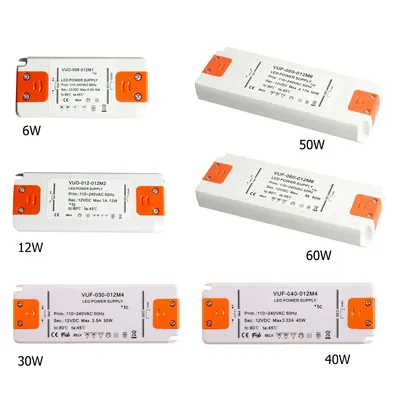 6W 12W 15W 20W 30W 50W 60W Ultra Thin LED Driver 110V 220V to DC12V 24V Power Supply LED Transformer