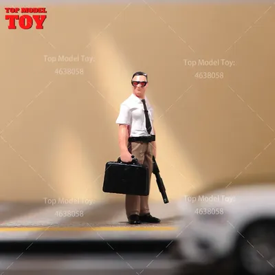 Painted Miniatures 1/64 1/43 1/87 Man in A Suit with Suitcase Glasses Male Scene Figure Doll Model For Car Vehicles