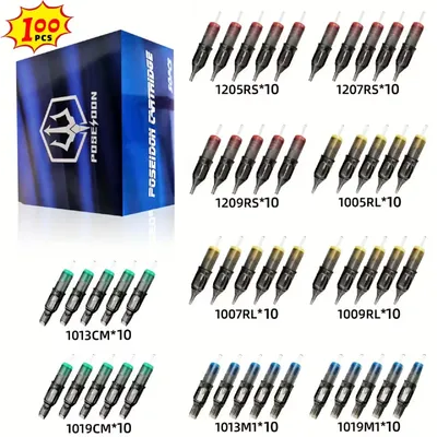 POSEIDON V2 100PCS Mixed Professional RL RS RM M1 Tattoo Cartridge Needles Membrane Safety