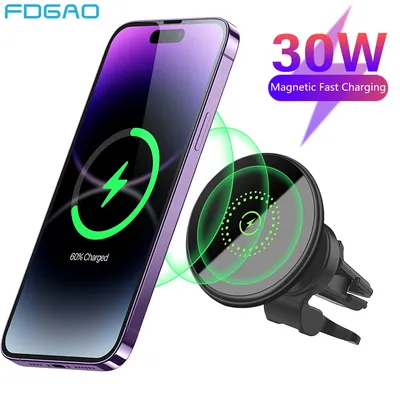 Magnetic Wireless Car Charger Mount 30W Fast Charging Air Vent Phone Holder Stand for iPhone 16 15