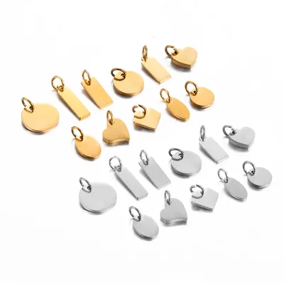 20Pcs Mirror Polished Stainless Steel Blank Heart Rectangle Round Oval Charms For DIY Making Jewelry