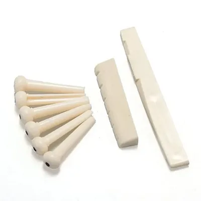 6 Guitar Bridge Pins + saddle + bridge saddle Bone / Bone Acoustic Guitar white