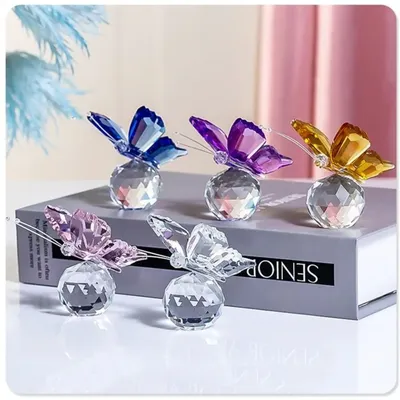 Crystal Butterfly with Ball Figurine Home Wedding Decoration Glass Craft Collection Paperweight