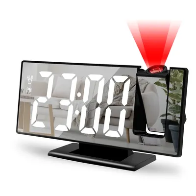 180° Arm Projection Alarm Clock Time Temperature USB Plug-in Digital Alarm Clock Snooze Table Clock