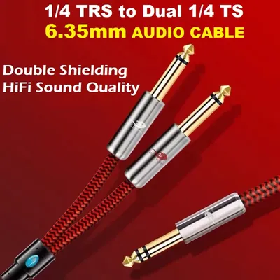 Stereo 1/4 Inch TRS 6.35mm to 2 x 1/4'' TS Mono Male Audio Cable for Amplifier Mixer Console HiFi