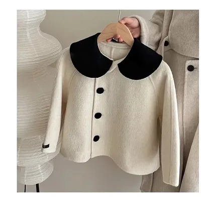 2-10Years Toddler Kids Woolen Jackets Children Cute Loose Short Outwear Coat with Buttton Infant