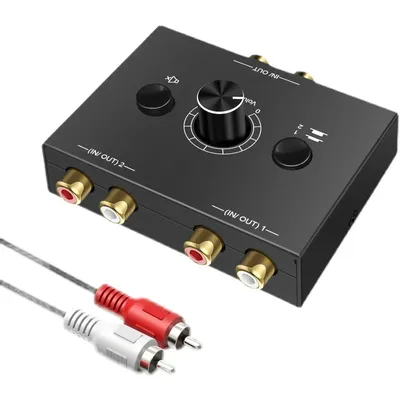 Audio Switcher Splitter Bi-Directional Audio Switcher With Mute Button 2x1 / 1x2 L / R RCA Stereo