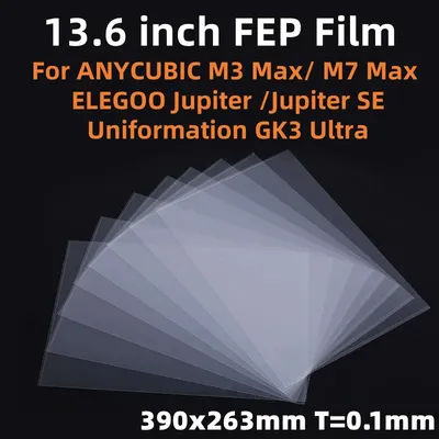 5Pcs 13.6 Inch FEP Film 390*263*0.1mm For ANYCUBIC Photon M3 Max / M7 Max ELEGOO Jupiter 3D Printer