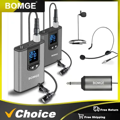 BOMGE Dual Wireless Microphone System Headset Mic/Stand Mic/Lavalier Lapel Mic with Rechargeable Bodypack Transmitter & Receiver