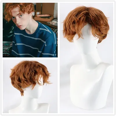 Young Men red short wavy wig Ron red cosplay hair orange short hair costumes