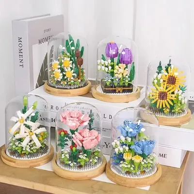Building blocks eternal rose bouquets potted sunflowers assembled toy decorations male and female