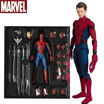 Marvel Mafex 044 Avengers Spiderman Action Figure Statue Can Change Tom Holland Face Spider Man Model Doll Toys Collection Gift