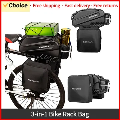 3-in-1 Bike Rack Bag Waterproof Bicycle Rear Seat Bag with 2 Side Hanging Bags Cycling Cargo Luggage
