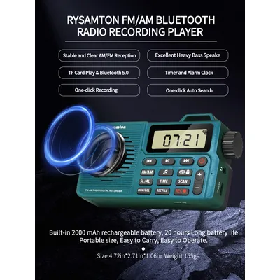 Portable AM/FM Radio, Small Pocket Radio with Bluetooth, Bass Speaker, Support Micro SD Card and Record, Long Battery Life