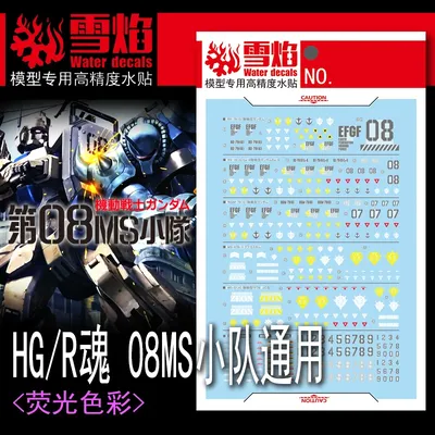 Model Decals Water Slide Decals Tool For 1/144 HG The 08 MS Team Fluorescent Sticker Models Toys