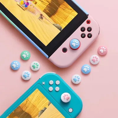 4pcs Soft Silicone Cute Cat Thumb Stick Grips Cap For Switch Oled Joy Con Controller NS Lite
