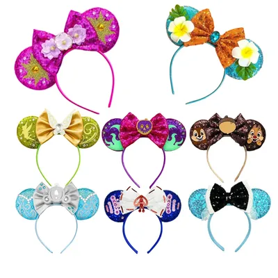 Newest Mickey Mouse Ears Headband Cartoon Sequins 5"Bow Headwear Girls Children Festival Party DIY Hair Accessories