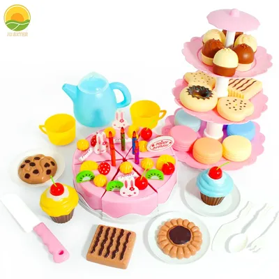 Girl Toy Cake DIY Minature Food Simulation Pretend Play Kitchen Set Tea Kid Cut Game Education