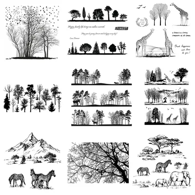 Wild Forest Animals | Tree Silhouettes Collection Clear Stamps For DIY Scrapbooking Decorative Card