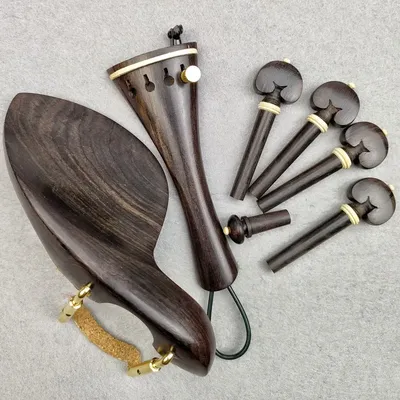 1 Set 4/4 Natural Color Ebony Violin Accessories Fiddle Pegs+Chin