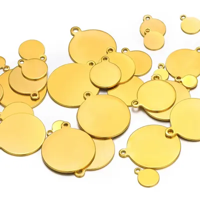 20/50Pcs Stainless Steel Vacuum Gold Color Blank Disc Charms Tags Pendants DIY Bracelet Necklace
