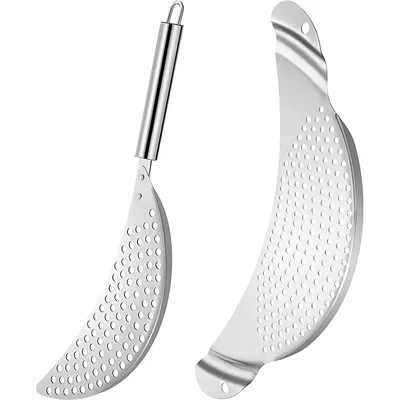 LMETJMA Stainless Steel Pot Strainer with Handle Kitchen Pasta Strainer Colander Insert Drainer for
