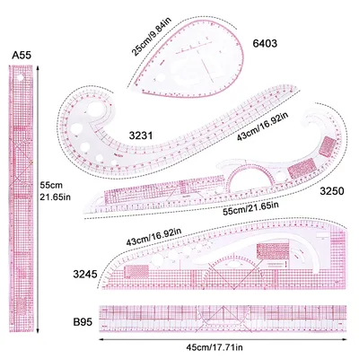 French Curve Cutting Sewing Ruler Set Press Wheel Roller Cloth Push Wheel Guide Accessories Handmade