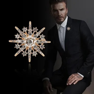 Six-pointed Star Crystal Rhinestone Flower Brooches Fashion Shirt Collar Needle Men's Suit Lapel Pin