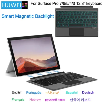 HUWEI Bluetooth Keyboard For Surface Pro3 Pro 3 4 5 6 7 Trackpad Russian Arabic Korean Spanish