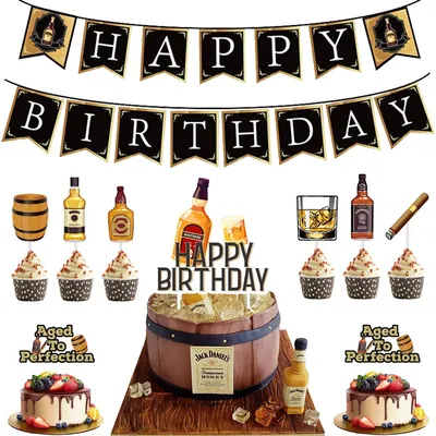 Whiskey Cupcake Toppers Aged to Perfection Party Supplies for Whiskey Party Man 40th 50th Happy Birthday Party Baking Supplies