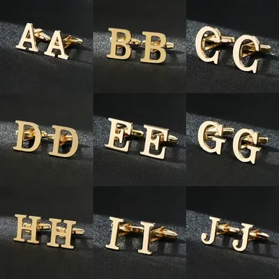 High Quality Gold Color English Letters A-Z Cufflinks for Men Luxury Jewelry Shirt Cuff Links French