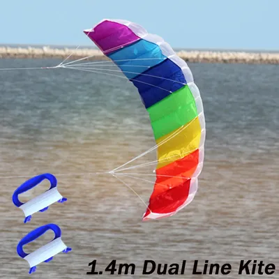 Outdoor Fun High Quality 1.4m Dual Line Parafoil Kite With Handle String Rainbow Sports Beach Good