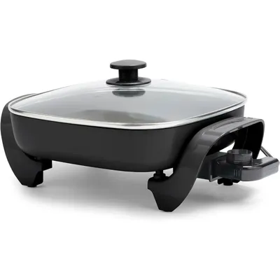 5QT Square Electric Skillet, Healthy Ceramic Nonstick with Glass Lid, Dishwasher Safe, Adjustable