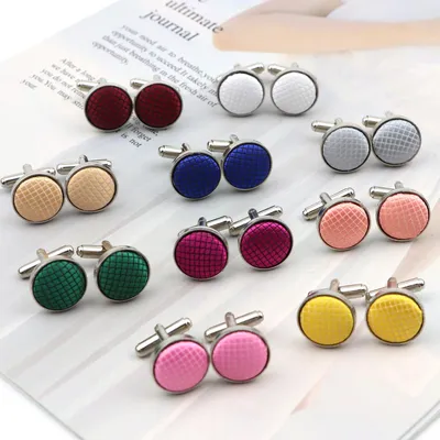 Mens Solid Color Plaid Cufflinks Peach Grey Pink Bule Brand Cuff Buttons Wedding Metal Classic