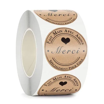 100-500pcs Merci Kraft Sticker French Thank You Fait Main Avec Amour DIY Multifunction Paper Label