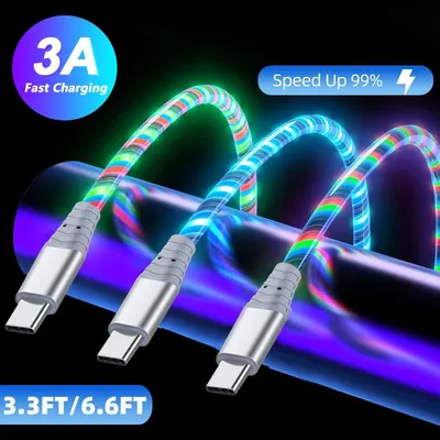 3A Glowing Cable Flowing LED light Micro USB Type C Cables For Samsung iPhone 13 Xiaomi Huawei