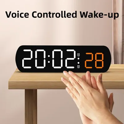 Voice Control Digital Alarm Timer Clock Temperature Dual Alarm Desktop Table Clock Night Mode 12/24H
