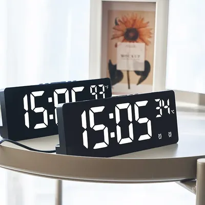 Voice Control Digital Alarm Clock Temperature Dual Alarm Snooze Desktop Table Clock Night Mode