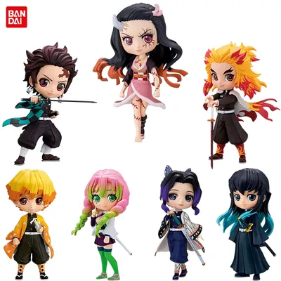 Anime 15cm Demon Slayer Figure Nezuko Tanjirou Zenitsu Inosuke Kyoujurou Giyuu Kawaii Qposket PVC