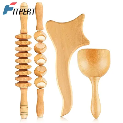 4 In 1 Wooden Therapy Massage Tools Anti Cellulite Massager Muscle Pain Relief Wooden Kit for Body