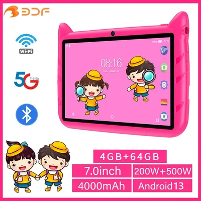 BDF 7 Inch Kid Tablet Android 13, 4GB RAM 64GB ROM,1TB Expand,5G WiFi,4000MAH Battery,Dual Camera,