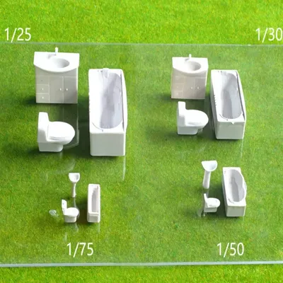 1sets/Lot Architecture 1:25 1:30 1:50 1:75 Scale Model Washing Room Furniture Bathtub Toliet