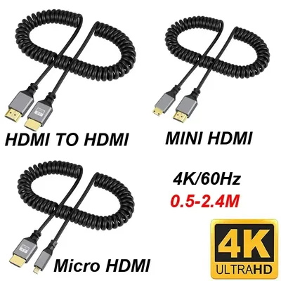 0.5-2.4M Flexible Spiral Compatible 4K@60HZ V2.0 HDMI TO MINI HDMI MINIHDMI/ Micro HDMI