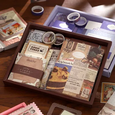 Yoofun 155pcs/box Scrapbooking Collage Junk Journal Decoration Gift Box Includes Tape Sticker