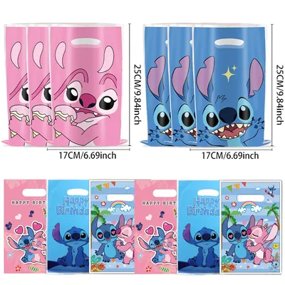 10/40PCS New Disney Stitch Gift Bag Plastic Loot Candy Bag Pink Stitch Theme Children's Birthday