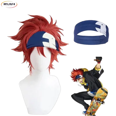 SK8 The Infinity Reki Kyan Cosplay Wig Headband Hairband SK8 Cosplay Red Short With Bangs Heat Resistant Synthetic Wigs + WigCap