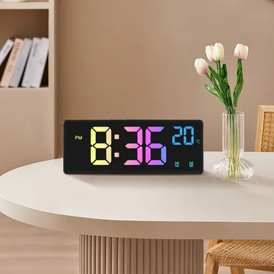 Colorful Digital Alarm Clock Voice Control Temperature Date Dual Alarm Snooze Table Clock Night Mode