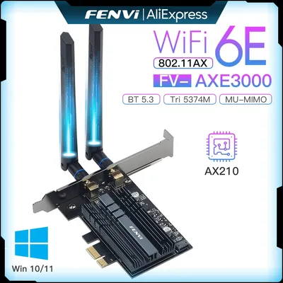 FENVI 5374Mbps WiFi 6E AX210 For Bluetooth 5.3 Tri-Band 2.4G/5G/6Ghz Wireless PCIe WiFi Adapter